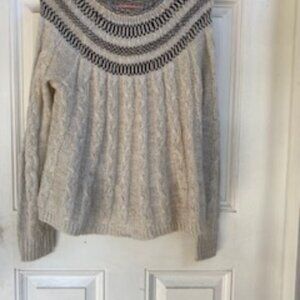Hollister Sweater Beige Grey Fair Isle Design Long Sleeve Pullover Sweater Small